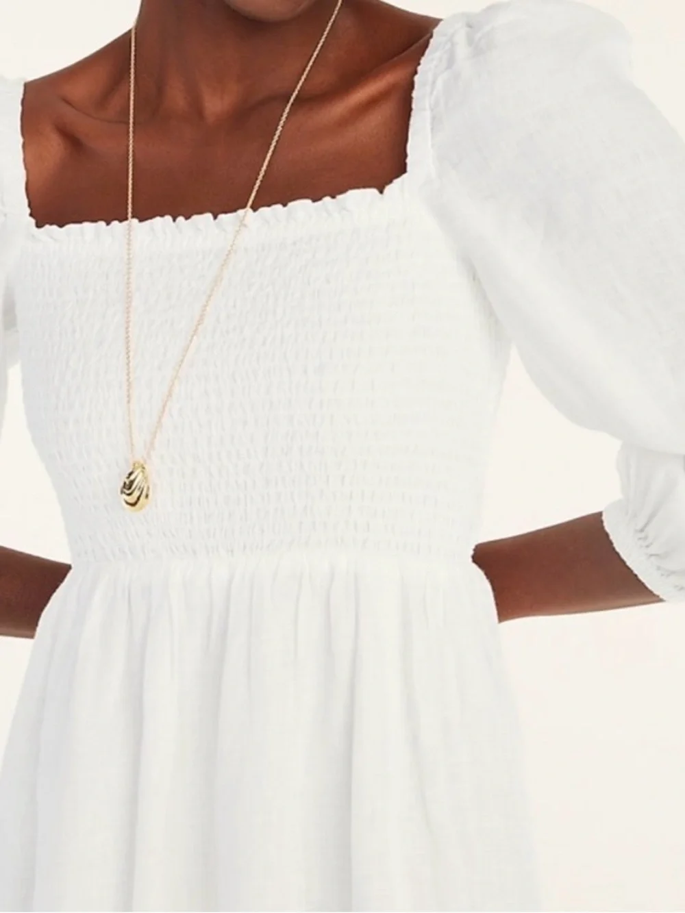 J. Crew White Linen SMOCKED TOP MIDI SLIT DRESS - Picture 1 of 8